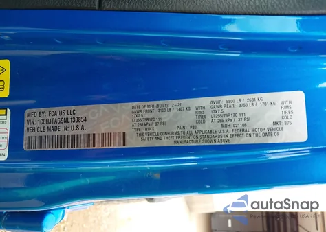 2022 Jeep Gladiator Willys Sport 4X4 from USA, damaged, VIN 1C6HJTAG9NL130854